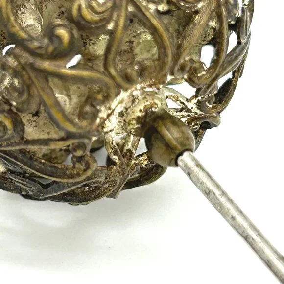 Antique Victorian Hat Pin Clear Paste Rhinestone Domed Top Filigree Back 10" - Picture 16 of 16